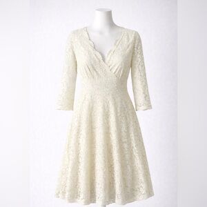 PattyBoutik Ivory Lace Mid Length Sleeved Dress